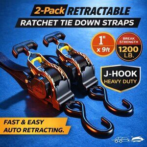 Heavy Duty Retractable Ratchet Straps (2-Pack) – Truck, Trailer and Garage Tool